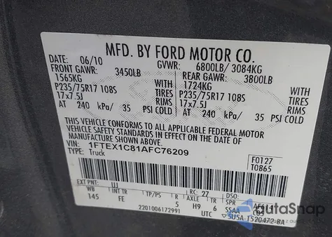 2010 Ford F-150 Fx2 Sport/Stx/Xl/Xlt from USA, damaged, VIN 1FTEX1C81AFC76209